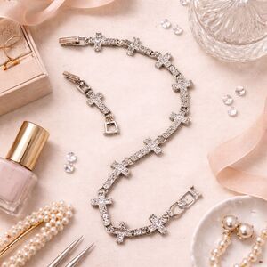 Avon Vintage Silver Tone Sparkling Cross Tennis Bracelet